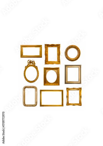 Set of gilded antique frames isolated on white background.ai