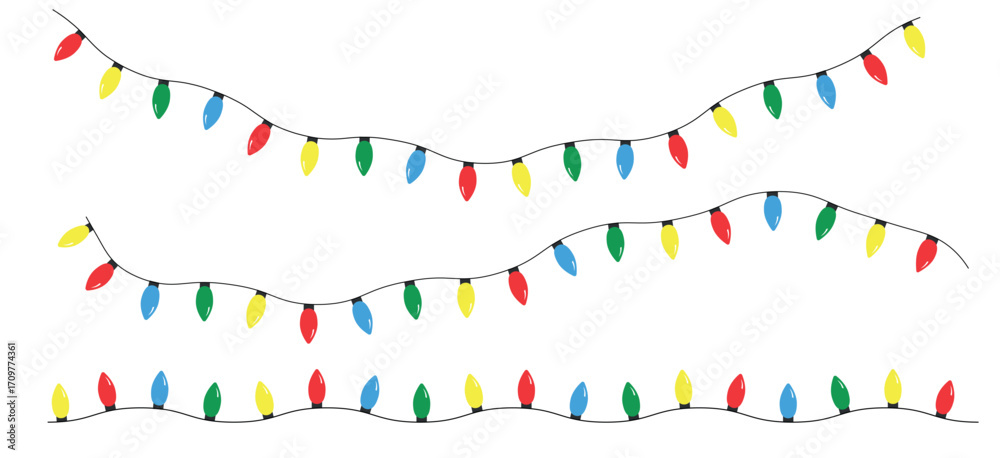 Obraz premium Vector illustration of a string of colorful holiday lights