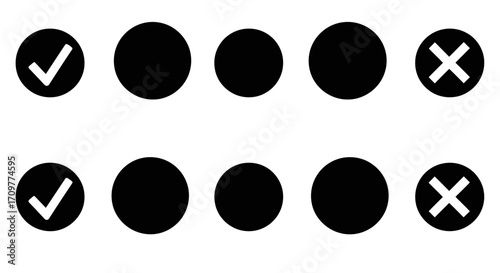 Two rows of circles with checkmarks and crosses indicating selection or rejection.