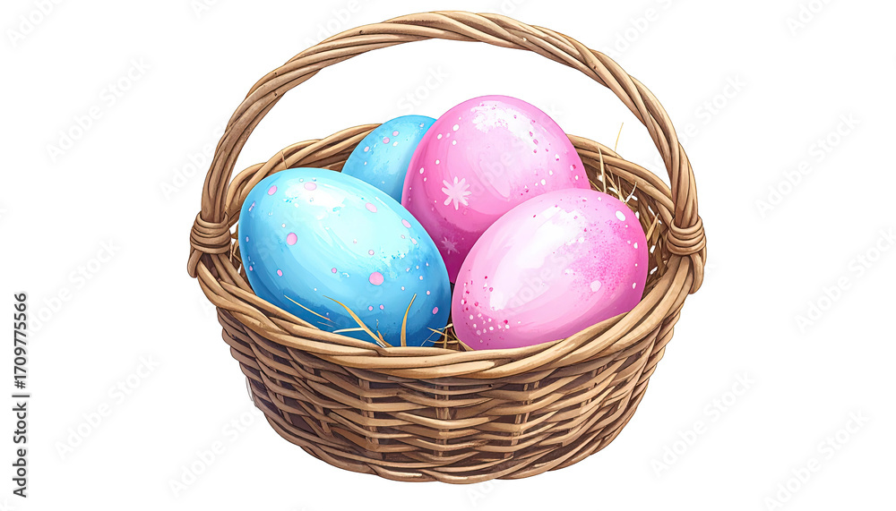 Naklejka premium Easter basket with pastel eggs