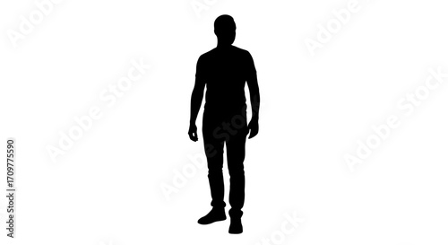 Silhouette of a man standing against a white background, representing individuality and presence.
