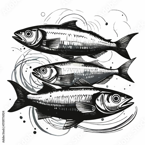 thuna fish ink sketch vector illustration