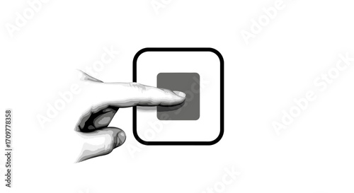 Close-up of a hand pressing a digital button, symbolizing interaction and control