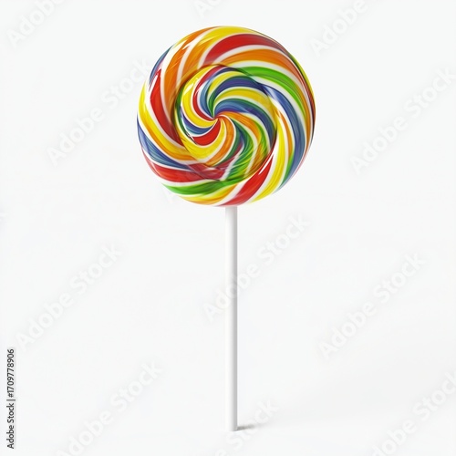 Rounded swirl lollipop colorful fruity flavor, isolated white