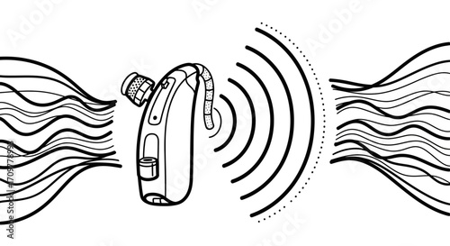 Hearing aid receiving sound waves, illustrating improved auditory perception and technology for better hearing.