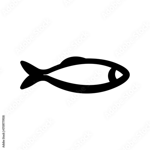 Simple black and white graphic representation of a fish with basic shapes