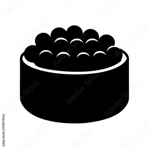 Stylized Image of Caviar Appetizer with Round Black Roe Toppings in Bowl