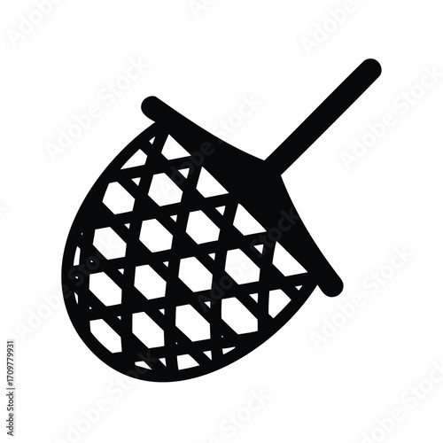 Black and white illustration of a retro woven laundry basket with handle