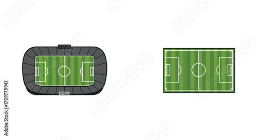 Aerial view of a football stadium and pitch layout illustration
