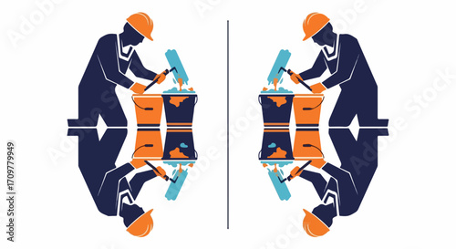 Worker illustration displays a skilled craftsman in silhouette, meticulously applying a finishing layer to a wall, worker illustration showcasing precision and expertise.