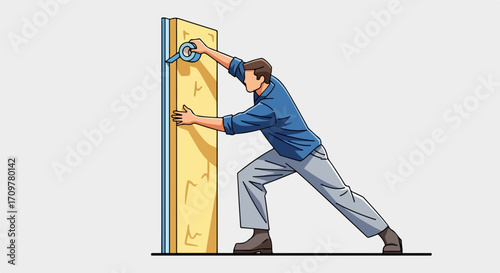 Securing object with tape shows renovation work, which uses adhesive tape to secure objects. Process with adhesive tape and securing process is made simpler for construction and fixing.