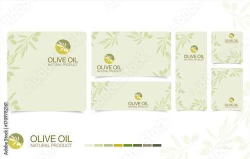 Olive oil retro green color label background collection. Olive logo icon design template flat. Natural extra virgin oil. beauty, cosmetic and food 