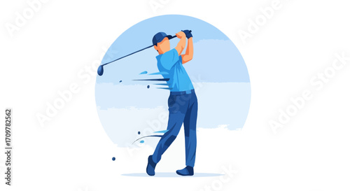 Flat vector illustration of a faceless golfer swinging a club
