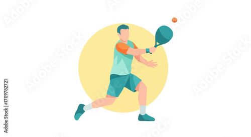 Flat vector illustration of faceless padel player hitting the ball with a racket