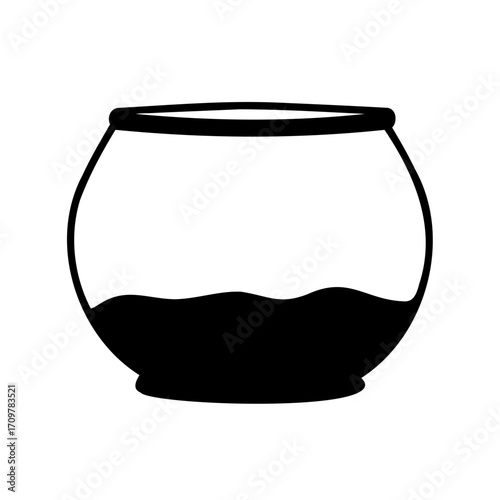 Minimalist illustration of a fishbowl with water on a white background