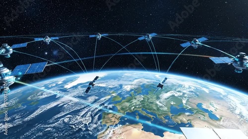Satellites Orbiting Earth Connected Network.