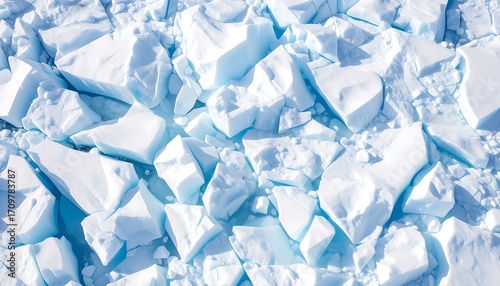 Aerial view of cracked ice with frozen Arctic landscape, and global warming concept.