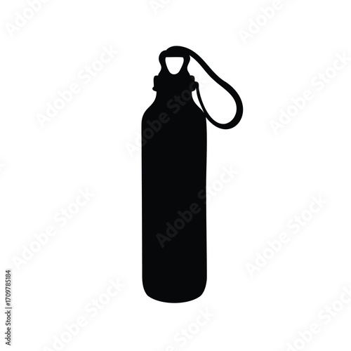 Simple Black and White Silhouette of a Reusable Water Bottle with Strap