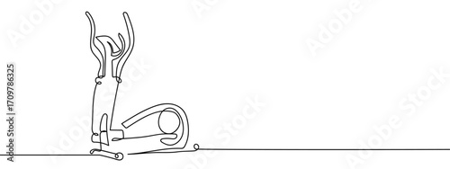Continuous line of treadmill. Simple line art. Doodle vector. Editable stroke.