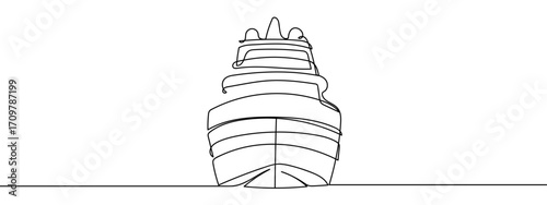 Continuous line of front angle of yacht. Simple line art doodle vector. Editable stroke.