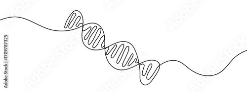 Continuous line of DNA model, genetics, simple line art doodle vector, editable stroke.