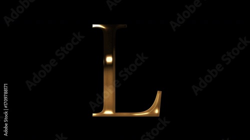 Golden uppercase alphabet reflecting light 