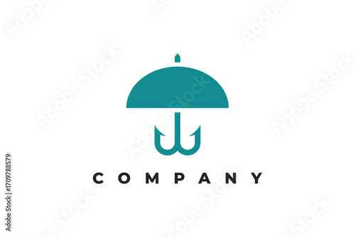 umbrella and fishing hook logo design