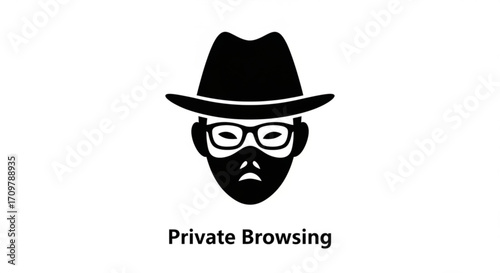 Illustration of a person wearing a hat glasses and a mask representing private browsing concept icon created with generated ai