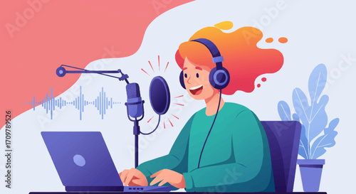Podcast Host Broadcasting Live Engaging Audio Content Creation