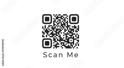 A qr code with black squares and a scan me message below it on a white background for quick information access created with generated ai