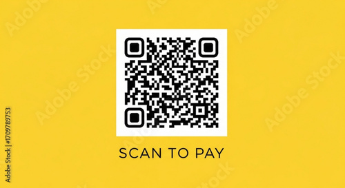 A qr code for payment on a yellow background with the words scan to pay at the bottom center area created with generated ai