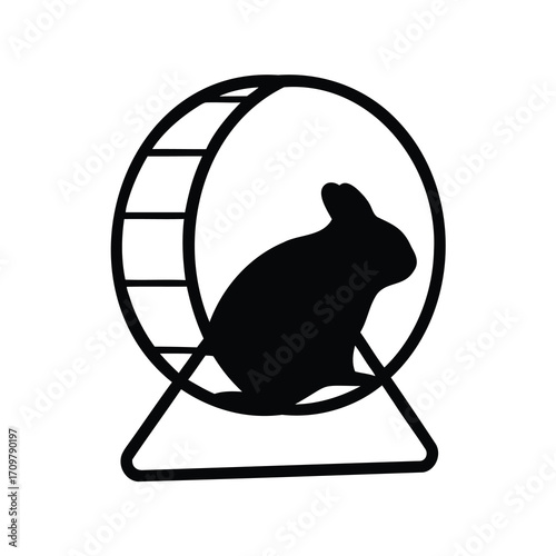 Silhouette of a rabbit in a hamster wheel suggesting activity and confinement