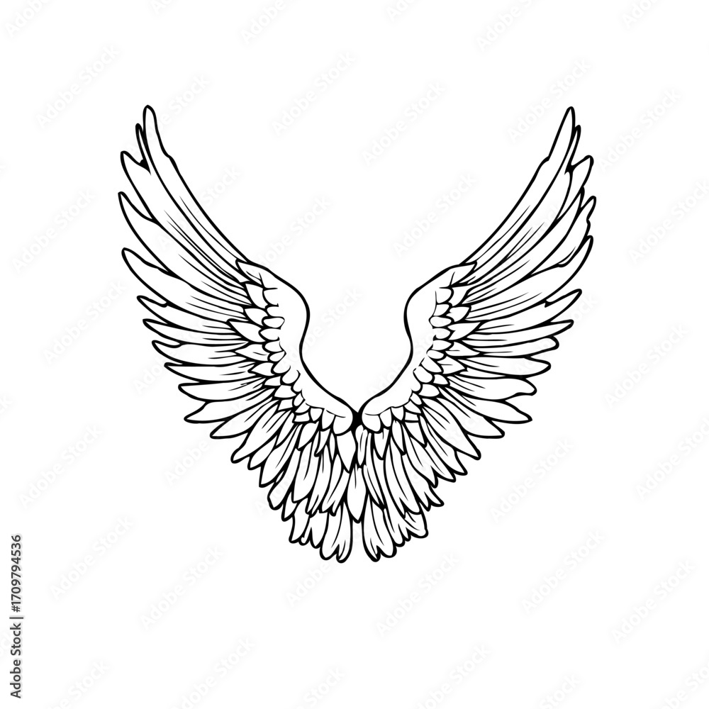 Fototapeta premium Elegant sketched wings design showcasing freedom, spirituality, and ethereal beauty, suggesting