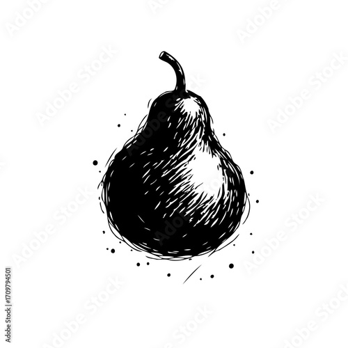 Elegant pear illustration rendered in a distinctive sketch style for a striking organic food concept