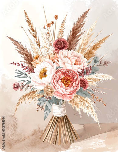 Bohemian floral bouquet illustration