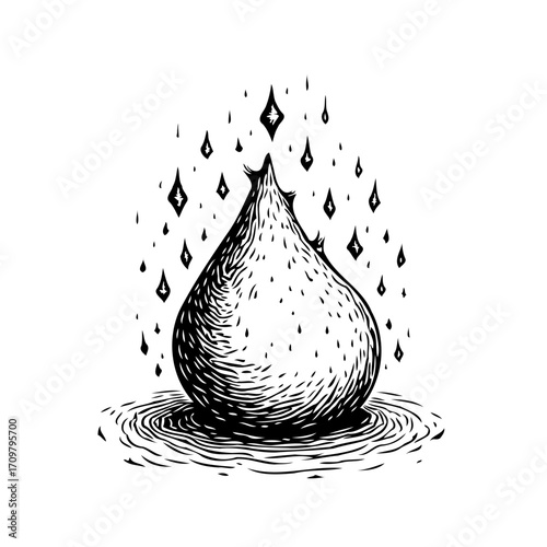 Enigmatic form amidst ethereal descent graphic rendition a solitary object with whimsical water