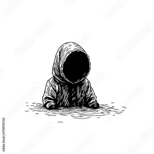 Enigmatic hooded figure immersed in mystery artistic representation evoking introspection and