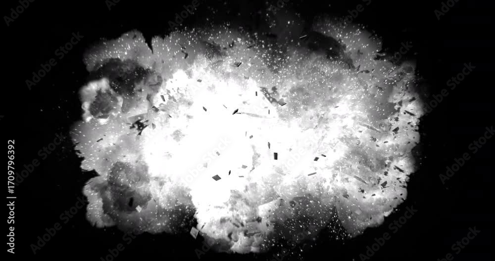 Cinematic blast with bright fireball and destruction effects. Vfx explosion element.