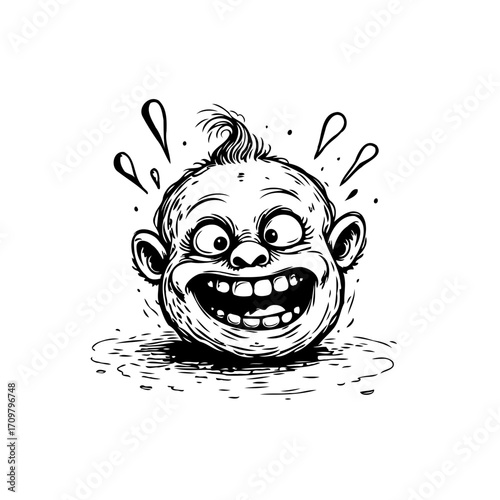 Expressive hand drawn character illustration featuring exaggerated facial expressions and dynamic