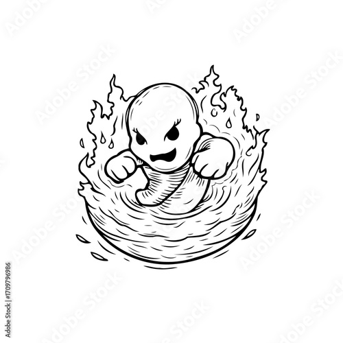 Fiery apparition poised to strike emerges from a swirling inferno a striking visual representation