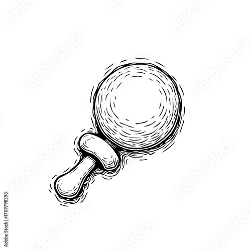 Hand drawn rattle illustration showcasing vintage baby toy design isolated for nostalgic artwork