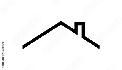 Minimalist black outline of house roof with chimney in bold stylized triangular shape