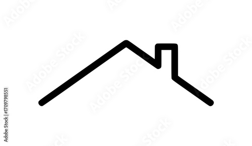 Minimalist black outline of house roof with chimney in bold stylized triangular shape