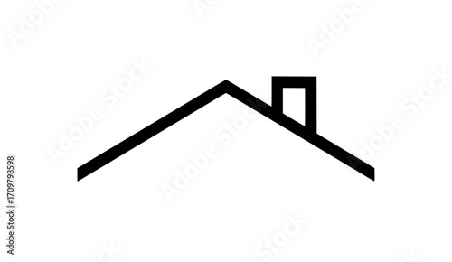 Minimalist black outline of house roof with chimney in bold stylized triangular shape