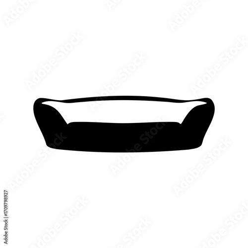 Simplified stylized black and white pet bed silhouette vector illustration