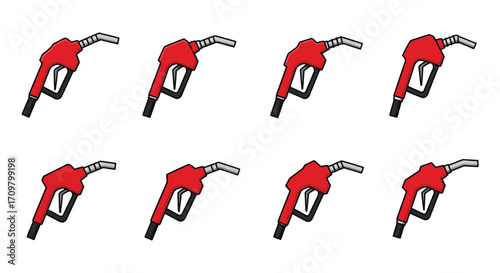 A repeating pattern of red fuel nozzles against a white background