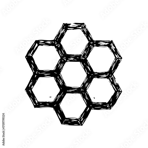 Hand-drawn honeycomb structure artistic illustration of organic cells connecting and expanding