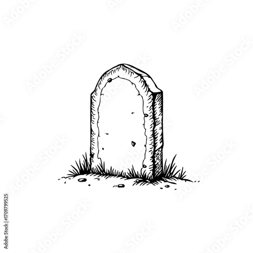 Haunting gravestone illustration with grassy knoll showcasing somber remembrance and eternal rest