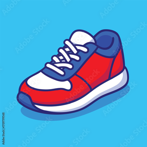 Red and white cartoon sneakers shoes illustration