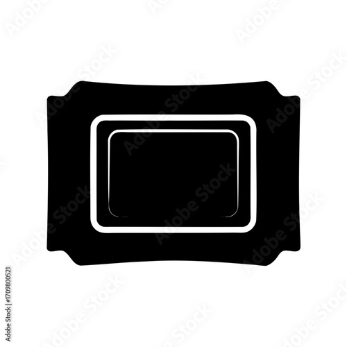 Isolated black ticket with white frame outline creating a vintage appearance